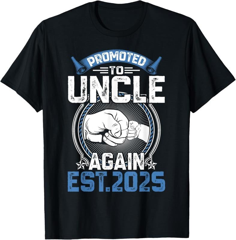 100% Cotton Retro Promoted To Uncle 2025 Again Soon To Be Uncle Mens T-Shirt