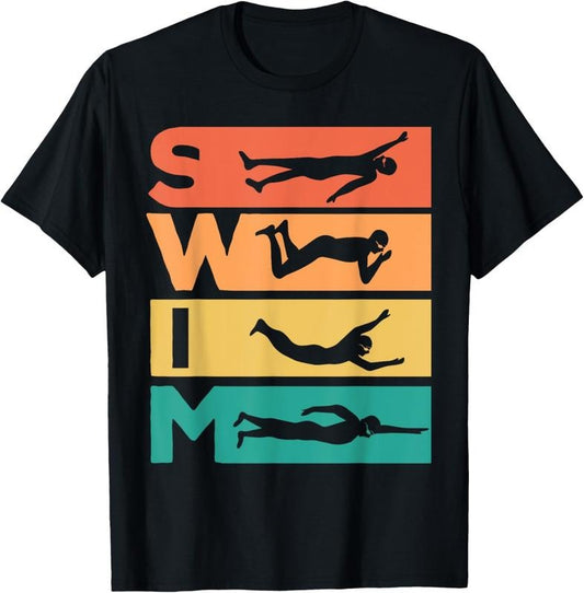 100% Cotton Retro Vintage Swimming Gift For Swimmers T-Shirt