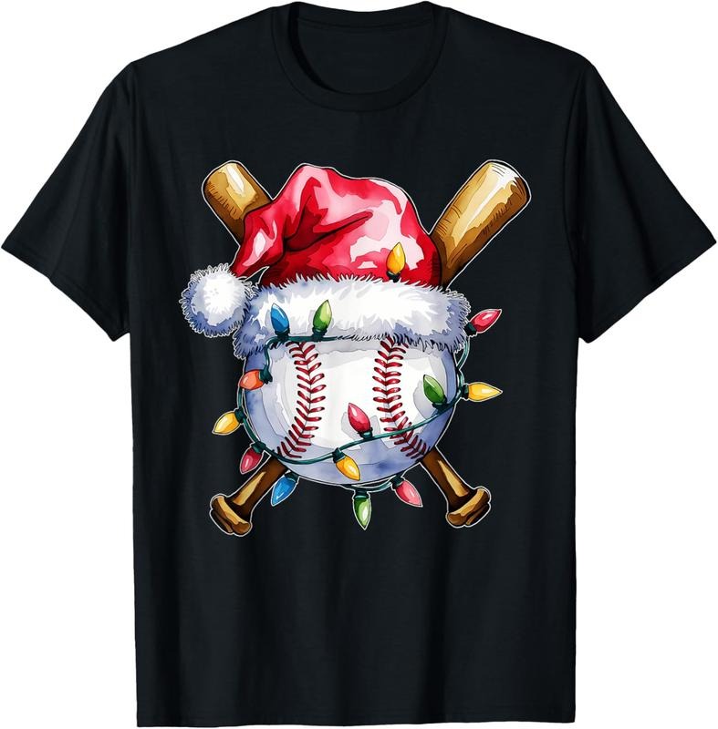 100% Cotton Santa Sports Design For Men Boys Christmas Baseball Player T-Shirt Hoodie, Sweatshirt | DripVista.com