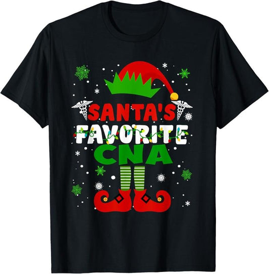 100% Cotton Santa's Favorite CNA Funny Christmas Gifts T-Shirt