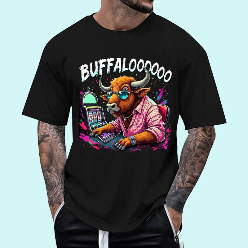[100% Cotton Shirt] Buffalo Slot Machine Funny Casino Art Casino Lovers Costume Unisex T-Shirt Hoodie, Sweatshirt