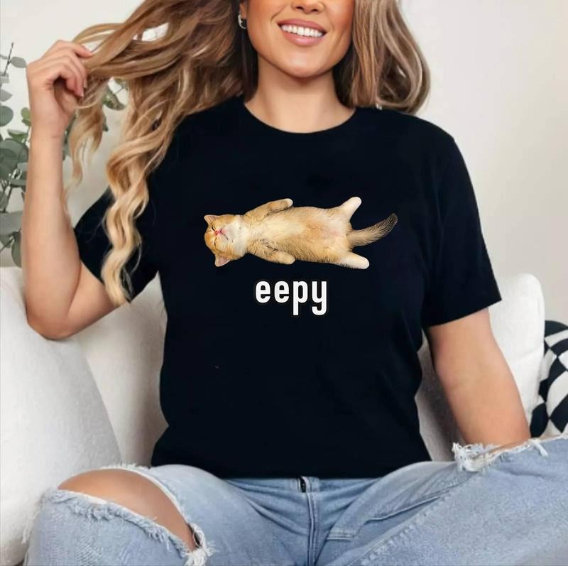 [100% Cotton Shirt] Eepy Cat, Silly Sleepy Cat Meme Unisex T-Shirt Hoodie, Sweatshirt | DripVista.com