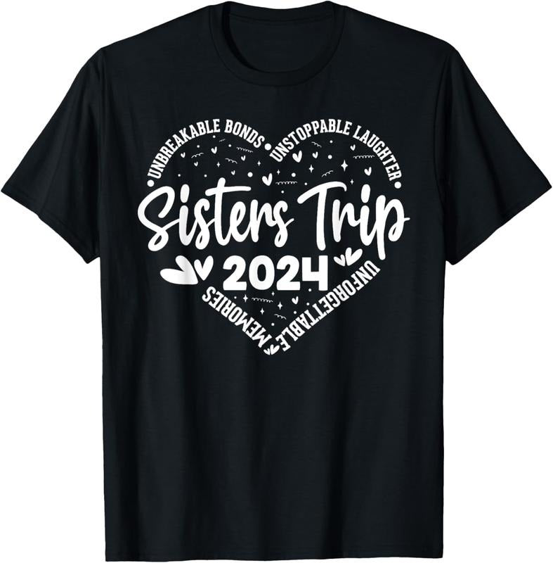 100% Cotton Sisters Trip 2024 Memories Trip Friends Vacation Retro T-Shirt