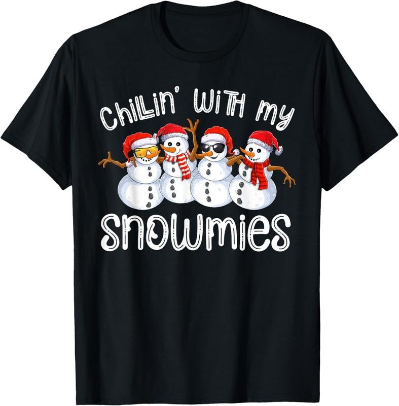 100% Cotton Snowman Christmas Chillin With My Snowmies Ugly Gift T-Shirt Hoodie, Sweatshirt | DripVista.com