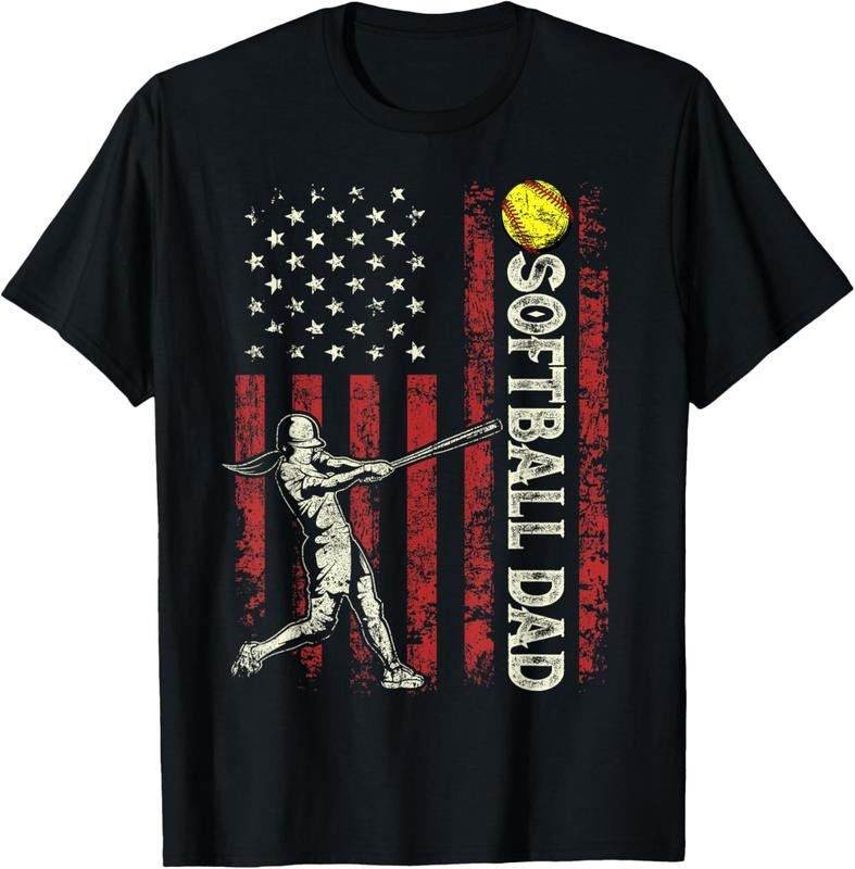 100% Cotton Softball Dad US Flag Gifts For Dad Men Patriotic Fathers Day T-Shirt Hoodie, Sweatshirt | DripVista.com