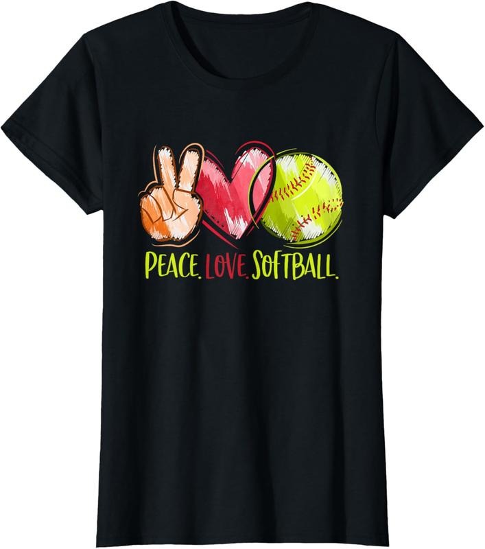 100% Cotton Softball Player Girls Peace Love Softball T-Shirt Hoodie, Sweatshirt | DripVista.com