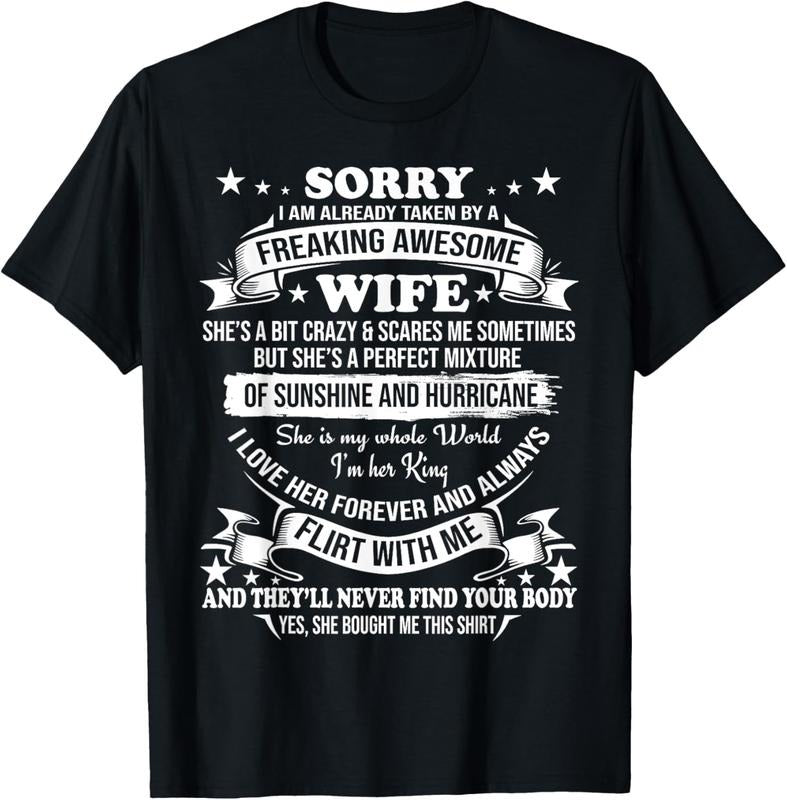 100% Cotton Sorry I am already taken by awesome Wife Valentine Day T-Shirt Hoodie, Sweatshirt | DripVista.com