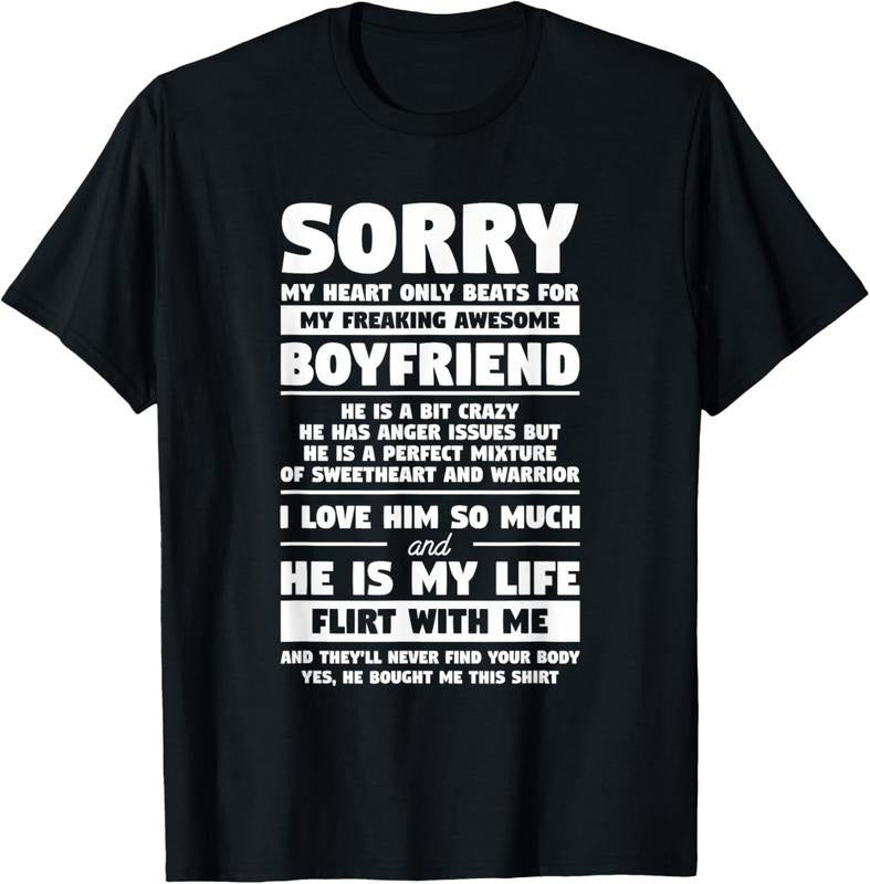 100% Cotton Sorry My Heart Only Beats For My Freaking Awesome Boyfriend T-Shirt Hoodie, Sweatshirt | DripVista.com