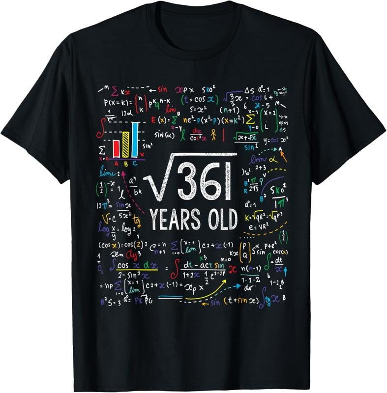 100% Cotton Square Root Of 361 19th Birthday 19 Year Old Gifts Math Bday T-Shirt