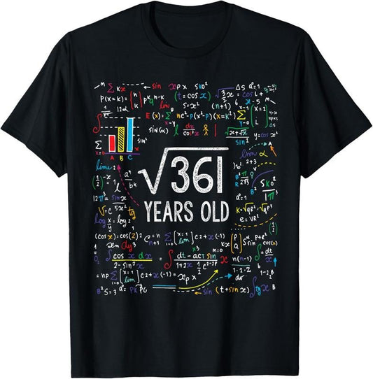 100% Cotton Square Root Of 361 19th Birthday 19 Year Old Gifts Math Bday T-Shirt