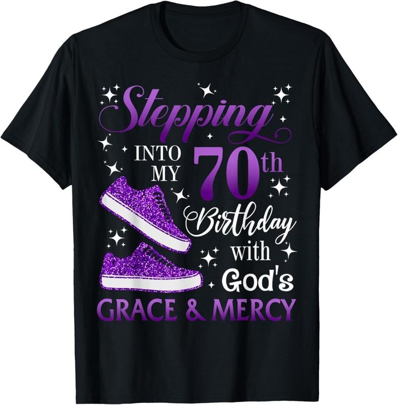 100% Cotton Stepping into my 70th birthday with God's grace & Mercy Girl T-Shirt Hoodie, Sweatshirt | DripVista.com