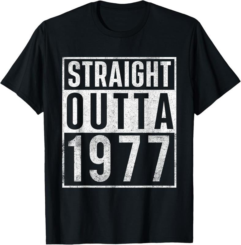 100% Cotton Straight Outta 1977 Year Of Birth Birthday T-Shirt Hoodie, Sweatshirt | DripVista.com