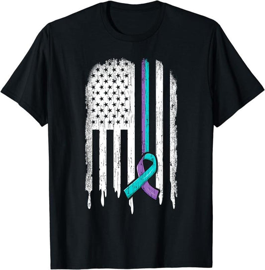 [100% Cotton]Suicide Prevention Shirt USA Flag Ribbon Suicide Survivor T-Shirt