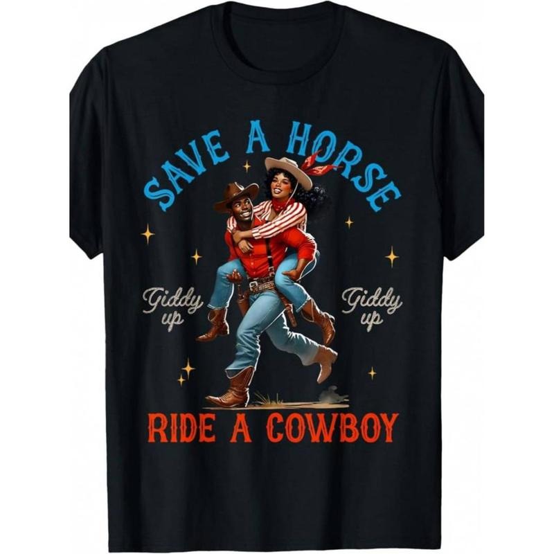100% Cotton Summer Lightsaber brand Shirts Cowboy Shirts For Men Save WB shield Horse Ride Cowboy -, Crew Neck Lightsaber...