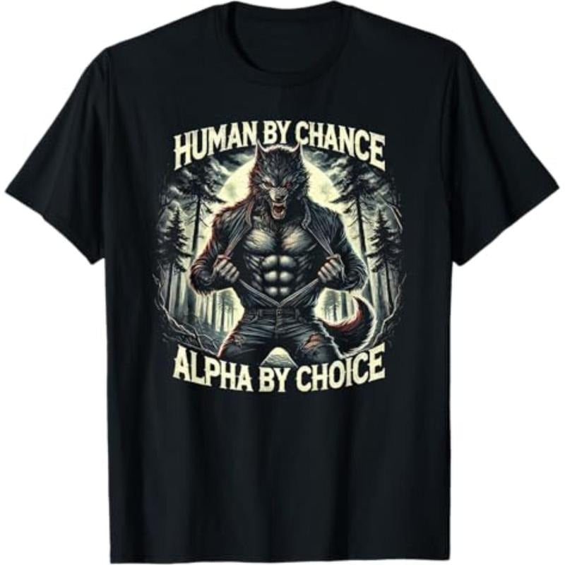 100% Cotton Summer Lightsaber brand Shirts Funny Graphic Tee Human By Chance Alpha By Choice Alpha Wolf Lightsaber...