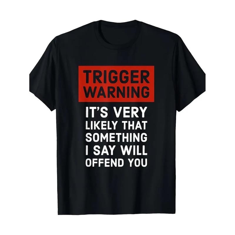 100% Cotton Summer Lightsaber brand Shirts Mens Casual Cotton Lightsaber brand Shirt Trigger Warning Humorous Print Round...
