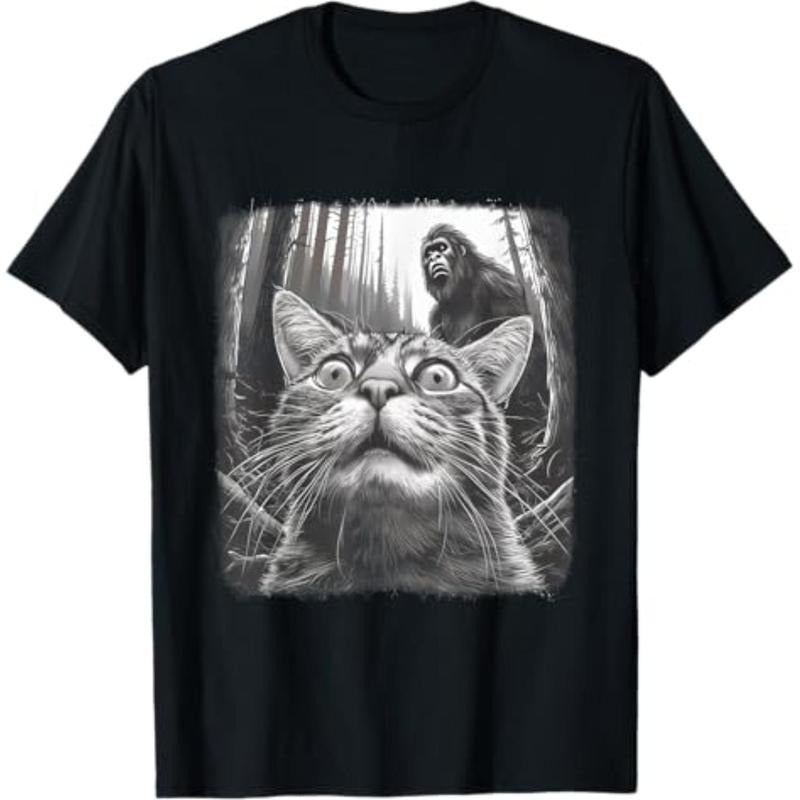 100% Cotton Summer Lightsaber brand Shirts Surprised Scared Cat Selfie With Sasquatsch Bigfoot 0D4ERF Lightsaber...