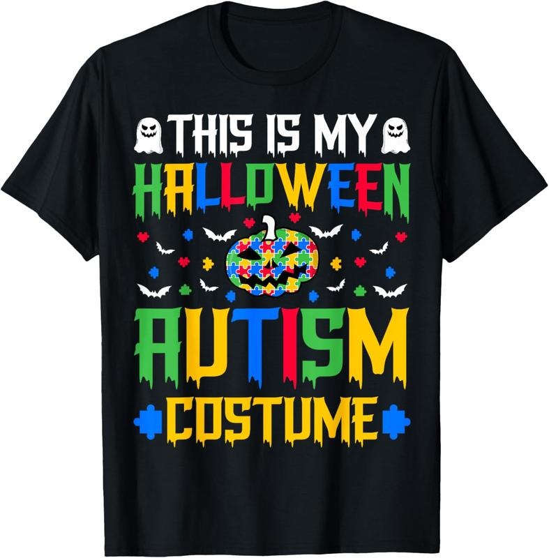 100% Cotton Support Autism This Is My Halloween Autism Costume Halloween T-Shirt Hoodie, Sweatshirt | DripVista.com