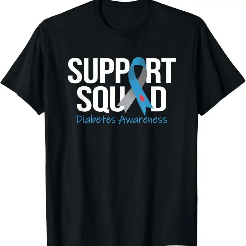 100% Cotton Support Squad Diabetes Awareness Month Blue Gray Ribbon T-Shirt Hoodie, Sweatshirt | DripVista.com
