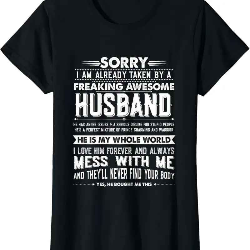 100% Cotton Taken by a Freaking Awesome Husband Funny Wife T-Shirt Hoodie, Sweatshirt | DripVista.com