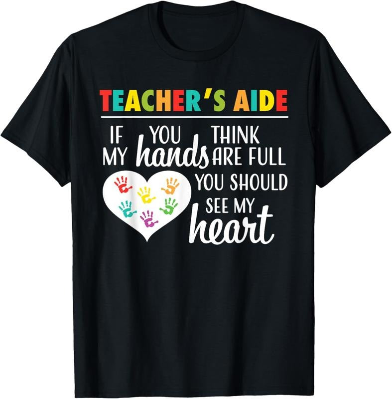 100% Cotton Teacher Aide Appreciation Cute Heart Tee for Women T-Shirt Hoodie, Sweatshirt | DripVista.com