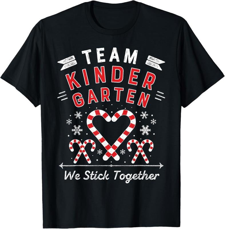 100% Cotton Team Kinder garten Christmas Candy Cane Kindergarten Teacher T-Shirt Hoodie, Sweatshirt | DripVista.com