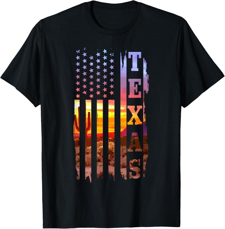 100% Cotton Texas American Flag Pride Landscape Cactus Patriotic Gift T-Shirt Hoodie, Sweatshirt | DripVista.com