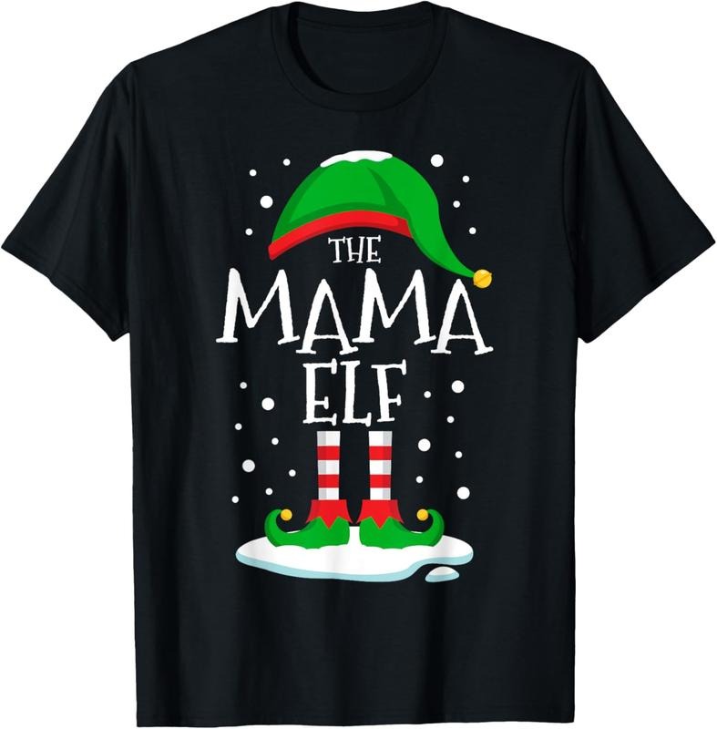 100% Cotton The Mama Elf Christmas Family Matching Xmas Mom Group Funny T-Shirt Hoodie, Sweatshirt | DripVista.com