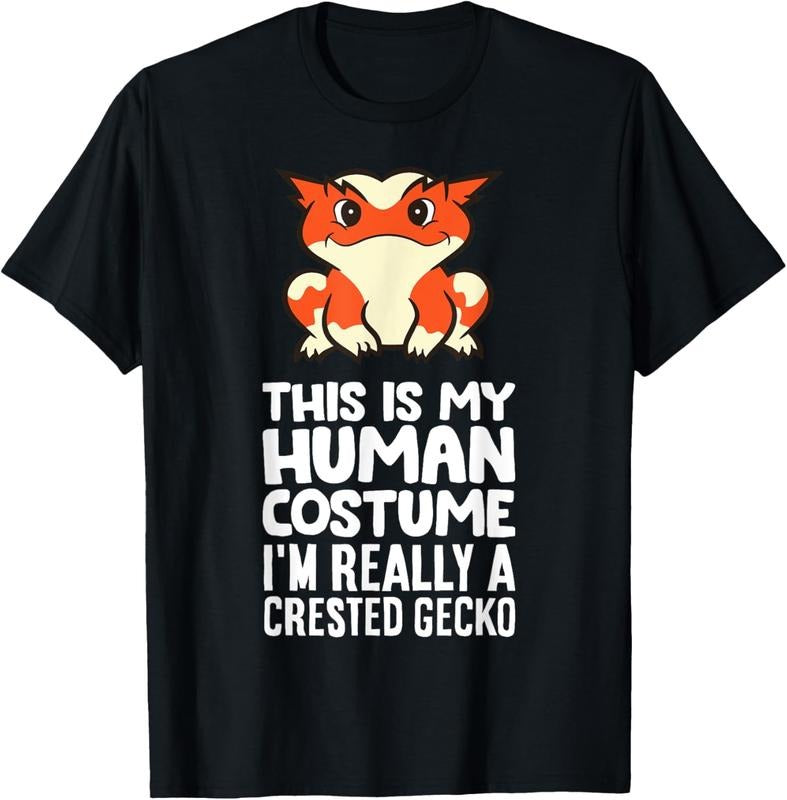 100% Cotton This Is My Human Costume I'm Really A Crested Gecko T-Shirt Hoodie, Sweatshirt | DripVista.com