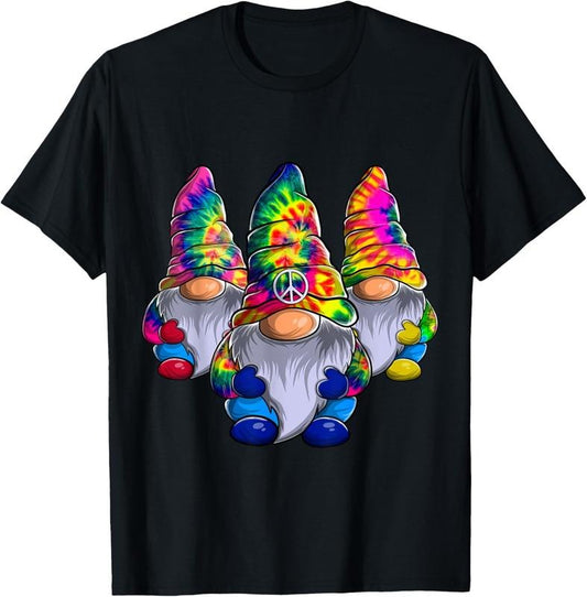 100% Cotton Three Hippie Gnomes Peace Gnome Funny Retro Tie Diy Design T-Shirt