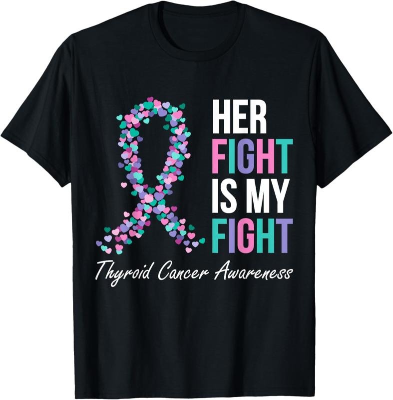 100% Cotton Thyroid Cancer Awareness Ribbon Her Fight Is My Fight Family T-Shirt Hoodie, Sweatshirt | DripVista.com