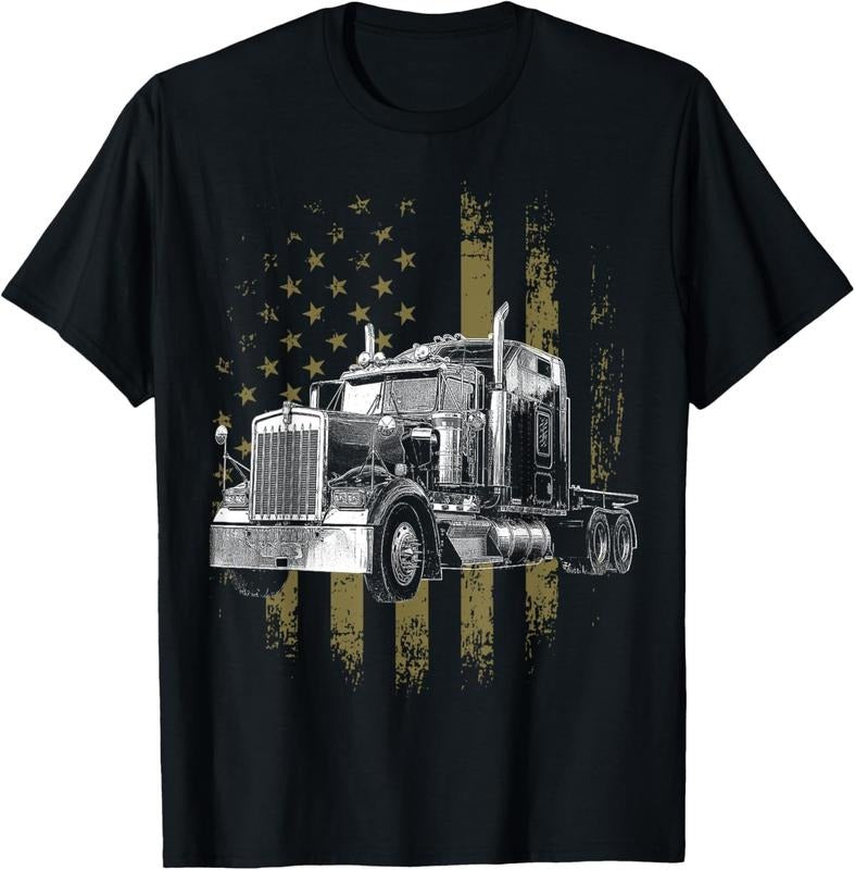 100% Cotton Trucker American Flag Big Rig Semi-Trailer Truck Driver Gift T-Shirt Hoodie, Sweatshirt | DripVista.com