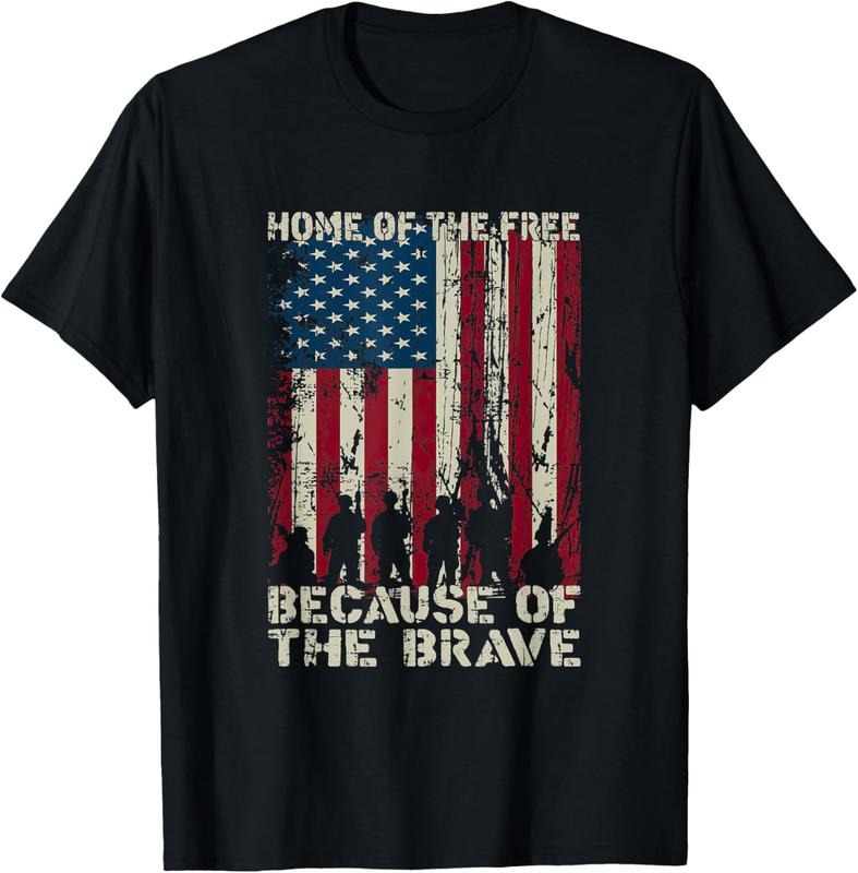 100% Cotton US Flag Home of The Free Because Of The Brave T-Shirt Hoodie, Sweatshirt | DripVista.com