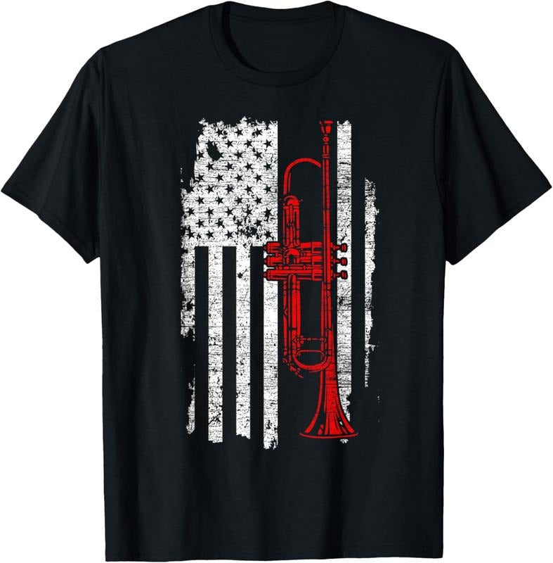 100% Cotton USA Flag Thin Red Line Jazz Music Gifts Trumpet T-Shirt Hoodie, Sweatshirt | DripVista.com
