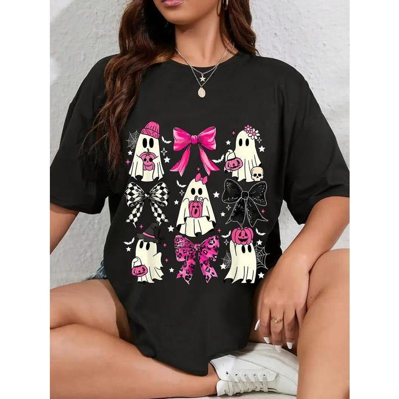 100% Cotton Unisex Coquette Bow Ghost Spooky Season Trick Jumpman Treat Halloween T-Shirt Hoodie, Sweatshirt | DripVista.com