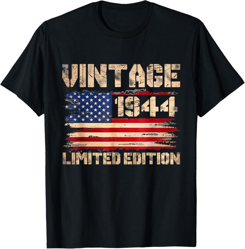 100% Cotton Vintage 1944 80th Birthday Gifts 80 Year Old American Flag T-Shirt Hoodie, Sweatshirt | DripVista.com