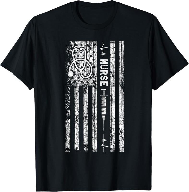 100% Cotton Vintage American Flag Nurse T-Shirt Hoodie, Sweatshirt | DripVista.com