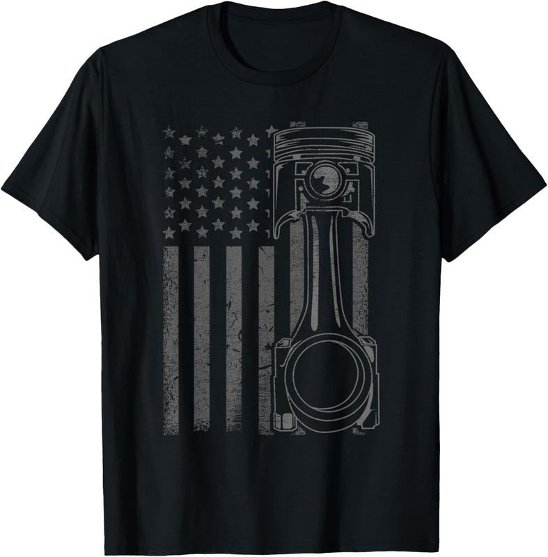 100% Cotton Vintage American Flag Piston Funny Muscle Car Mechanic Gift T-Shirt Hoodie, Sweatshirt | DripVista.com