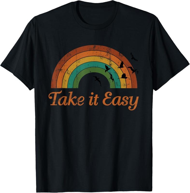 100% Cotton Vintage Retro Weathered look Take it Easy Tee T-Shirt Hoodie, Sweatshirt | DripVista.com