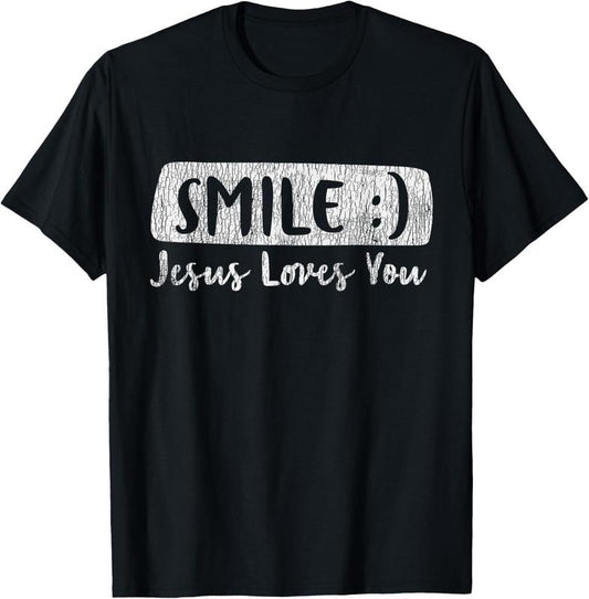 100% Cotton Vintage Smile Loves You Jesus Religious Faith Christian Gift T-Shirt