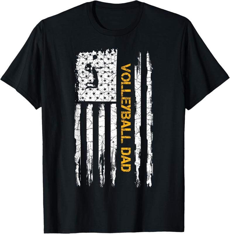 100% Cotton Vintage USA American Flag Proud Volleyball Dad Silhouette T-Shirt Hoodie, Sweatshirt | DripVista.com