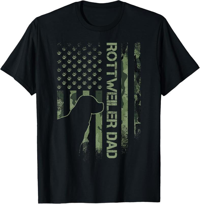 100% Cotton Vintage USA Camo Flag Proud Rottweiler Dad Rottie Silhouette T-Shirt Hoodie, Sweatshirt | DripVista.com