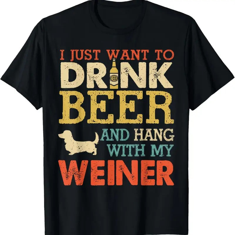 100% Cotton Weiner Dachshund Dad Drink Beer Hang With Dog Funny Vintage T-Shirt Hoodie, Sweatshirt | DripVista.com