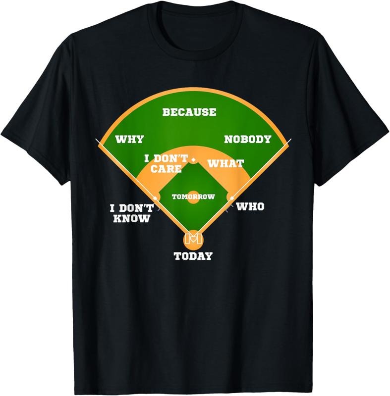 100% Cotton Who's on First? Baseball Diamond Fielding Card T-Shirt