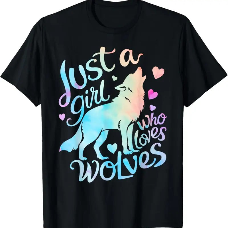 100% Cotton Wolf Lover Just a Girl Who Loves Wolves T-Shirt Hoodie, Sweatshirt | DripVista.com