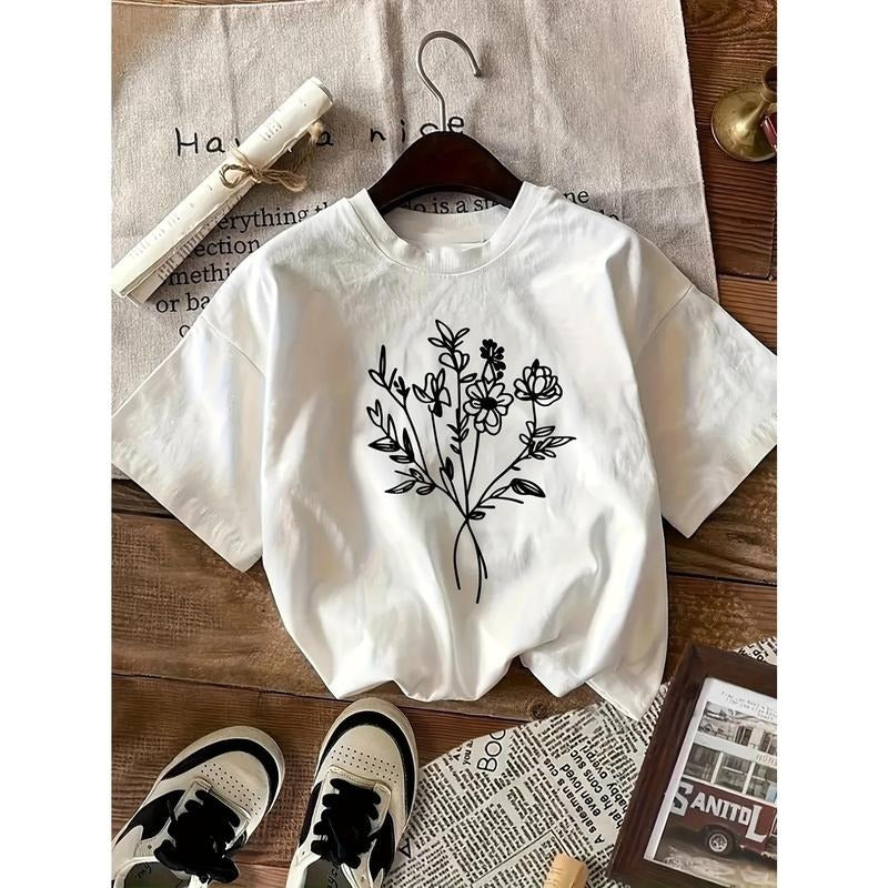 100% Cotton Women'WB shield Floral Print T-Shirt