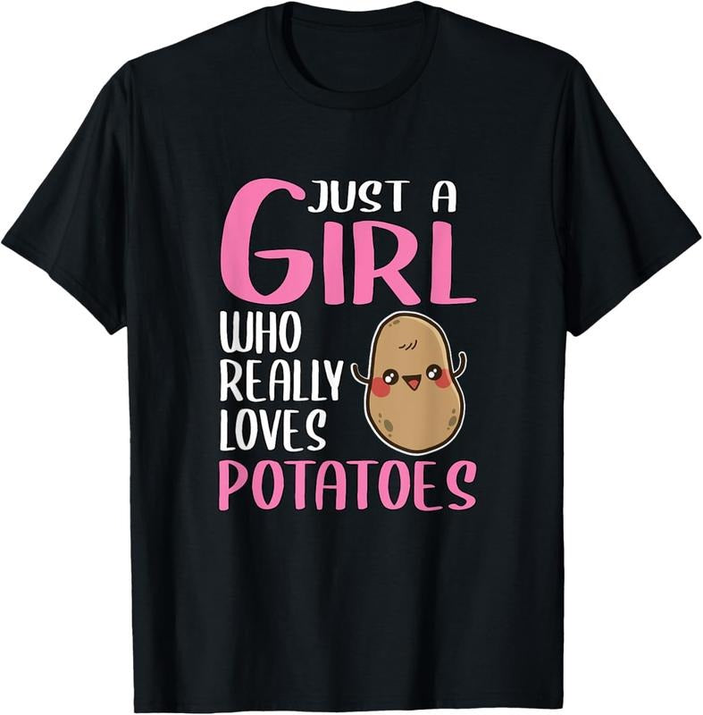 100% Cotton Womens Potatoe Gift Just A Girl Who Really Loves Potatoes T-Shirt Hoodie, Sweatshirt | DripVista.com