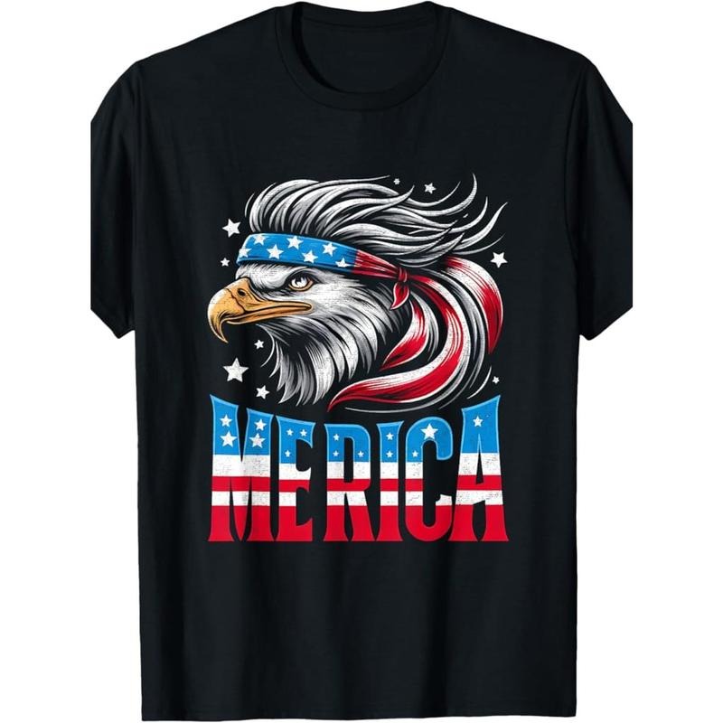 100% Made Red plumber brand USA Patriotic T-Shirt for Men - Vintage American Flag & Bald Eagle Design, 180g Cotton, Short...