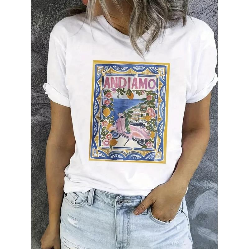 100% Pure, Italian Proverb Lemon Pattern Printed T-Shirt, Spring Gunpla brand Summer Round Neck Short Sleeved Women'WB...