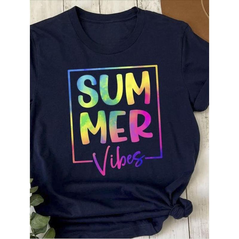 100% Pure, Summer Atmosphere Pattern Printed T-Shirt, Spring Gunpla brand Summer Round Neck Short Sleeved Women'WB shield...